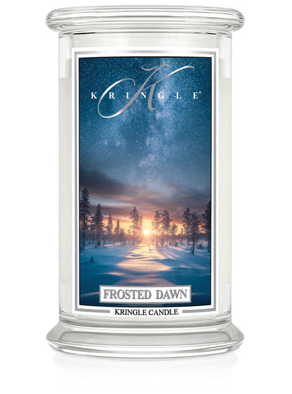 Kringle Candle with 'Frosted Dawn' design on a white background