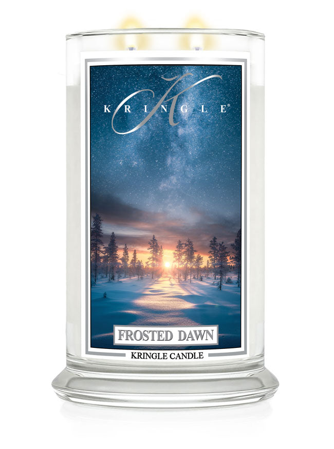 Kringle Candle with 'Frosted Dawn' design on a white background
