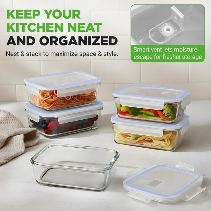 Glass Food Storage Set 10-Piece Leak-Proof Borosilicate Blue Lids
