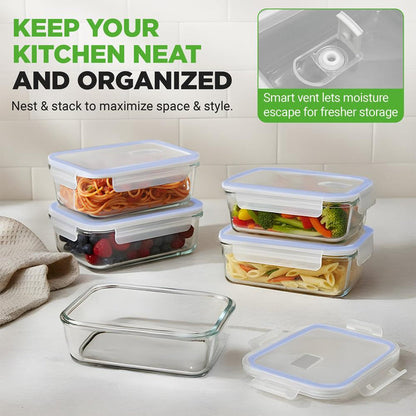 Glass Food Storage Set 10-Piece Leak-Proof Borosilicate Blue Lids