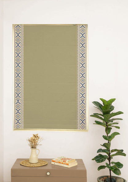 Glen Herb Green Embroidered Trim 100% Cotton Blind For Living Room |Room Darkening