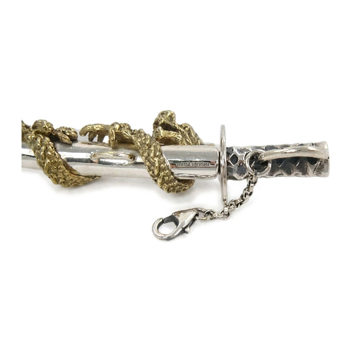 Oriental vibrations engraving on the silver scabbard with sterling lobster clasp and chain attachment