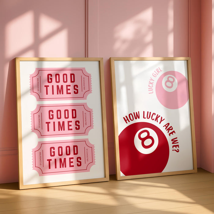 Good Times Pink Wall Art Set, Playing Card Quote Prints, Ace of Hearts Poster, How Lucky Are We Print, Romantic Bar Decor, Valentine Gift