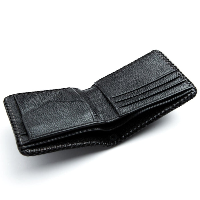 Fully open view of the wallet demonstrating the bi-fold structure and storage capacity