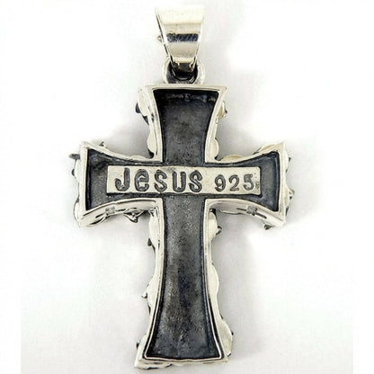 Back view of 925 sterling silver crucifix pendant showing Jesus 925 hallmark stamp