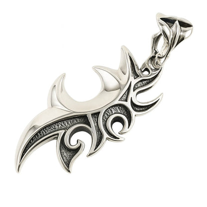 Gothic tribal flame pendant in solid 925 sterling silver.