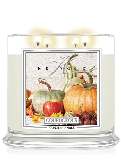 Kringle Candle with pumpkins and autumn fruits design on a white background
