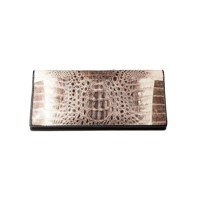 Full exterior view of genuine crocodile skin wallet displaying unique grey patterns