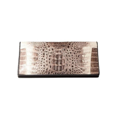 Full exterior view of genuine crocodile skin wallet displaying unique grey patterns