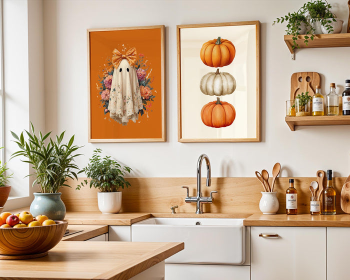 Halloween Wall Art Set of 8, Ghost Gallery Wall, Pumpkin Spice Latte Print, Spooky Cute Ghost Decor, Fall Printable, Autumn Wall Art Set