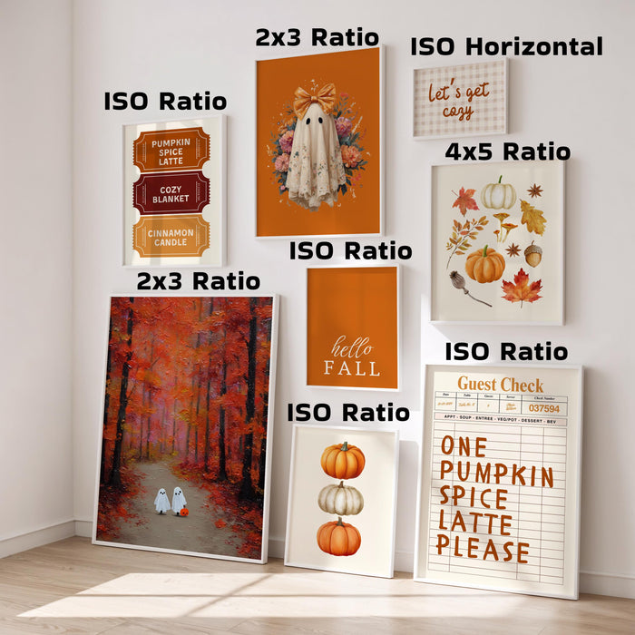 Halloween Wall Art Set of 8, Ghost Gallery Wall, Pumpkin Spice Latte Print, Spooky Cute Ghost Decor, Fall Printable, Autumn Wall Art Set