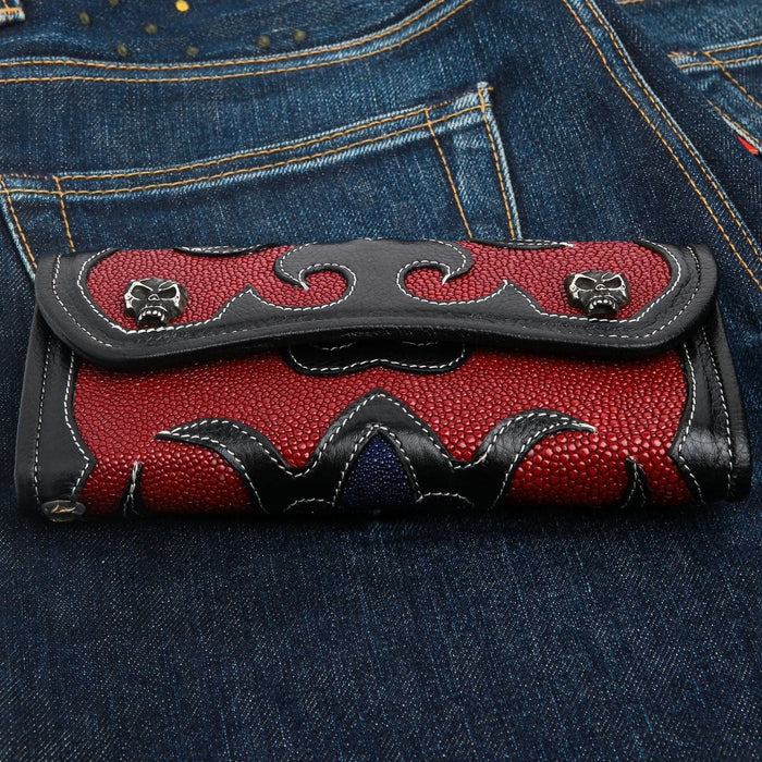 stingray leather carved tribal biker chain wallet