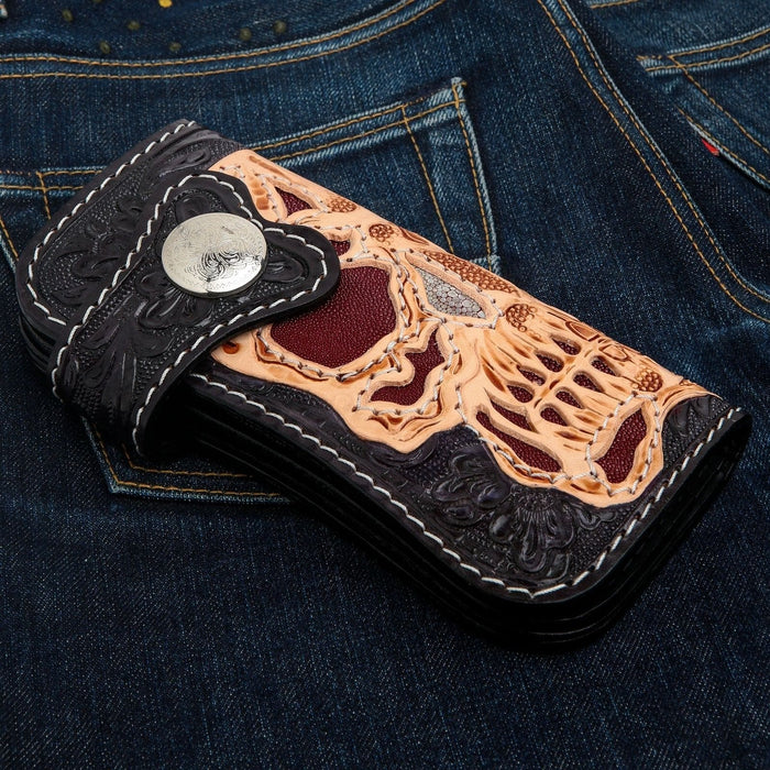 Hand Tooled Motorcycle Skull Rider Genuine Leather Biker Wallet [2]