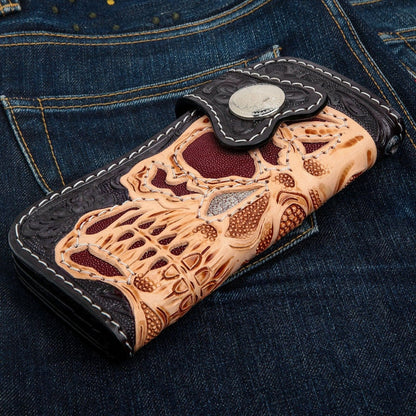 Hand Tooled Motorcycle Skull Rider Genuine Leather Biker Wallet [3]