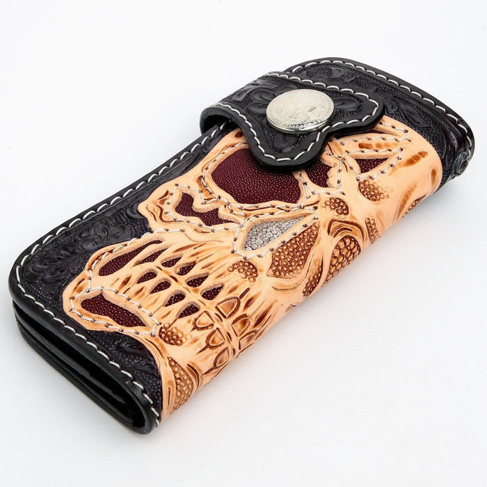 Hand Tooled Motorcycle Skull Rider Genuine Leather Biker Wallet [7]