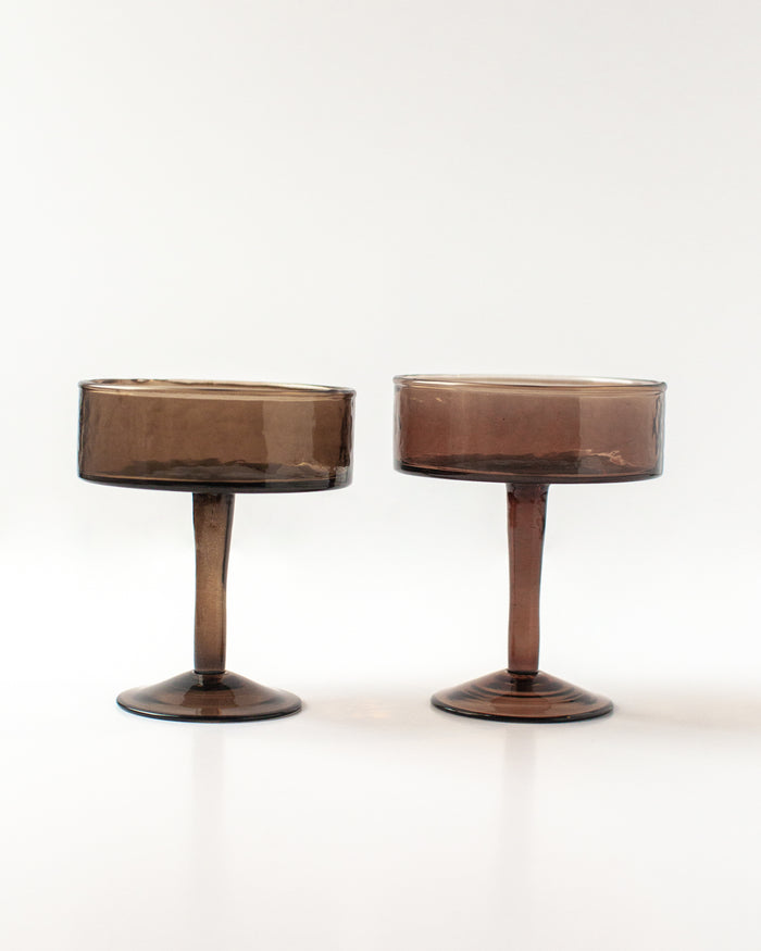 Handblown Hammered Coupe Cocktail Glass Pair