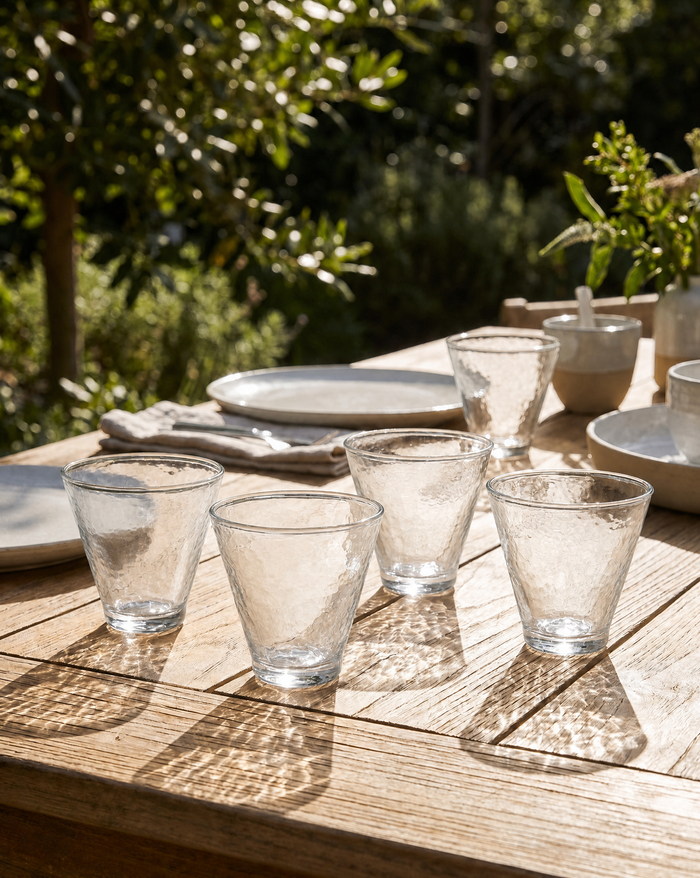 Handblown Hammered Funneled Glasses | Set of 2