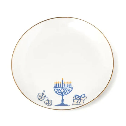 Hanukkah Appetizer Plates with Gold rim, Set of Four