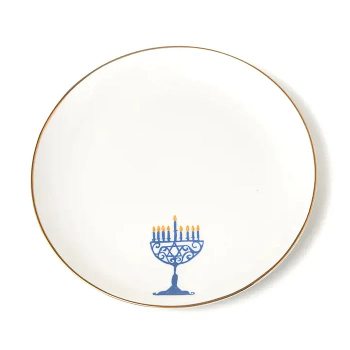 Hanukkah Appetizer Plates with Gold rim, Set of Four