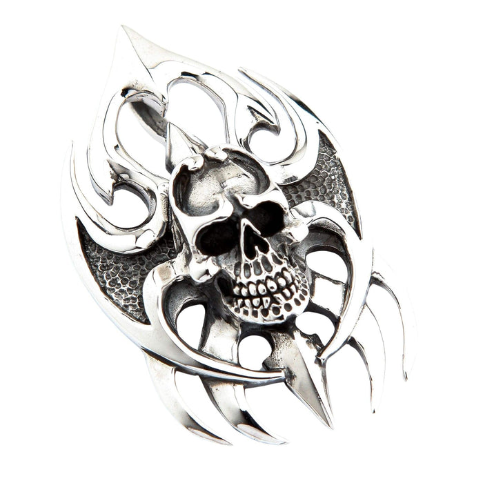 Top down view of the bail and tribal design on silver pendant