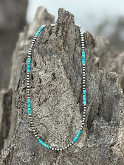 Hematite Blue Turquoise Heishi Necklace