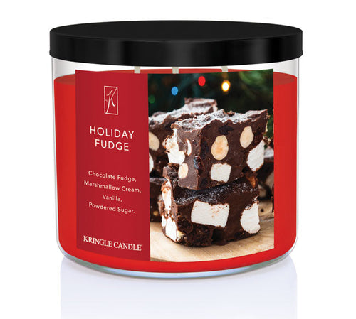 Kringle Candle Holiday Fudge Labeled 3-wick Candle with Chocolate Fudge