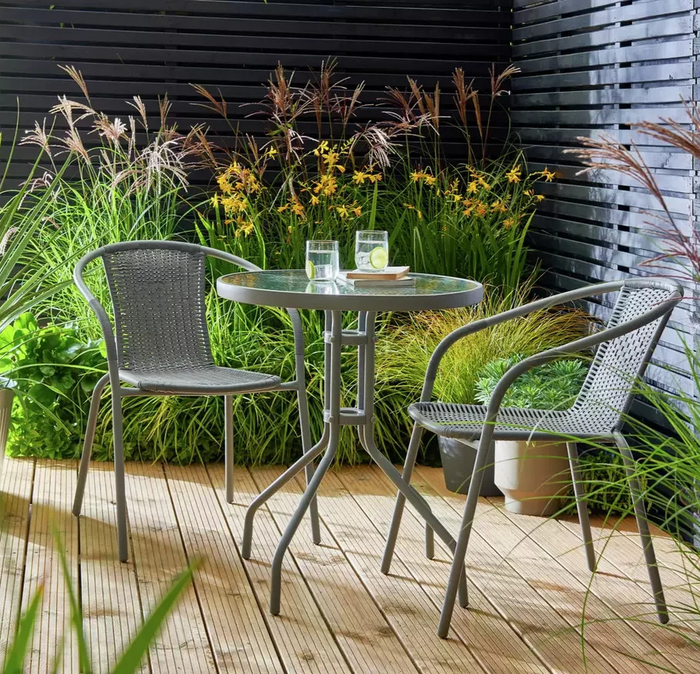 Home 2 Seater Rattan Effect Garden Bistro Set - Grey