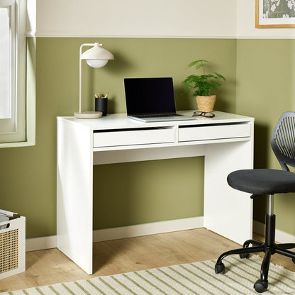 Home Pepper 2 Drawers Office Desk - White | Practical Workstation Storage