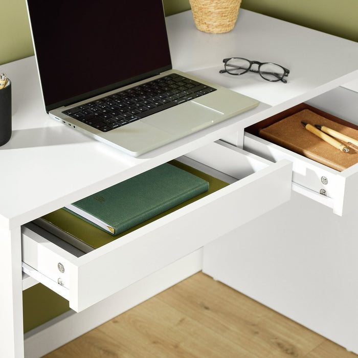 Home Pepper 2 Drawers Office Desk - White | Practical Workstation Storage
