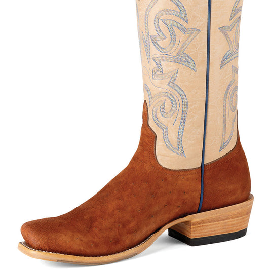 Horse Power Men's Reversed Smooth Ostrich Rough Out Western Boot in Brandy Brown