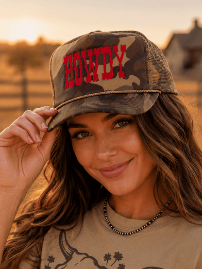 Howdy Camo Embroidered Trucker Hat