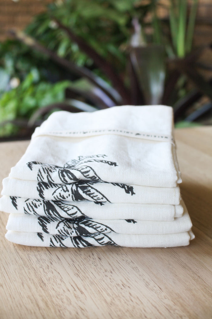 Ink Palm 100% Linen Tea Towel - Cream