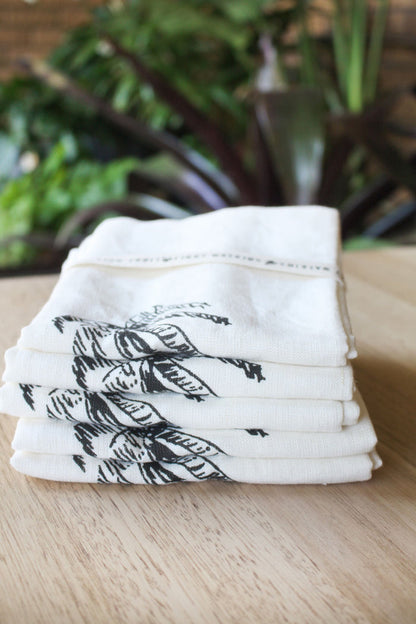 Ink Palm 100% Linen Tea Towel - Cream