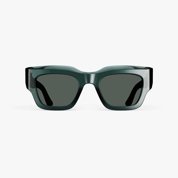 Crystal Emerald / Grey Green Lens | Front view of Intrados Sunglasses in Crystal Emerald with Grey Green Lens