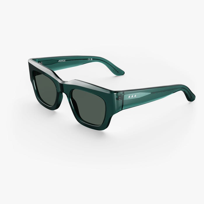 Crystal Emerald / Grey Green Lens | Side view of Intrados Sunglasses in Crystal Emerald with Grey Green Lens