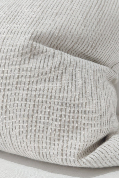 Jaipur Textured French Linen Feather Filled Cushion - White with Natural Pinstripe - 40cm x 60cm