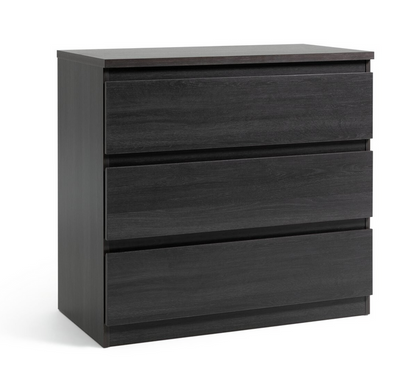 Jenson 3 Drawer Chest -Black Oak Effect | Dark Wood Look