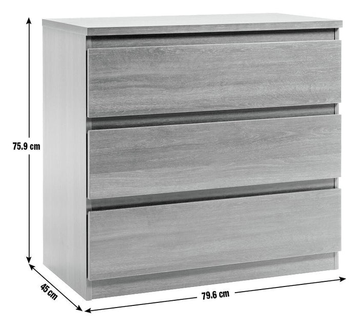 Jenson 3 Drawer Chest -Black Oak Effect | Dark Wood Look