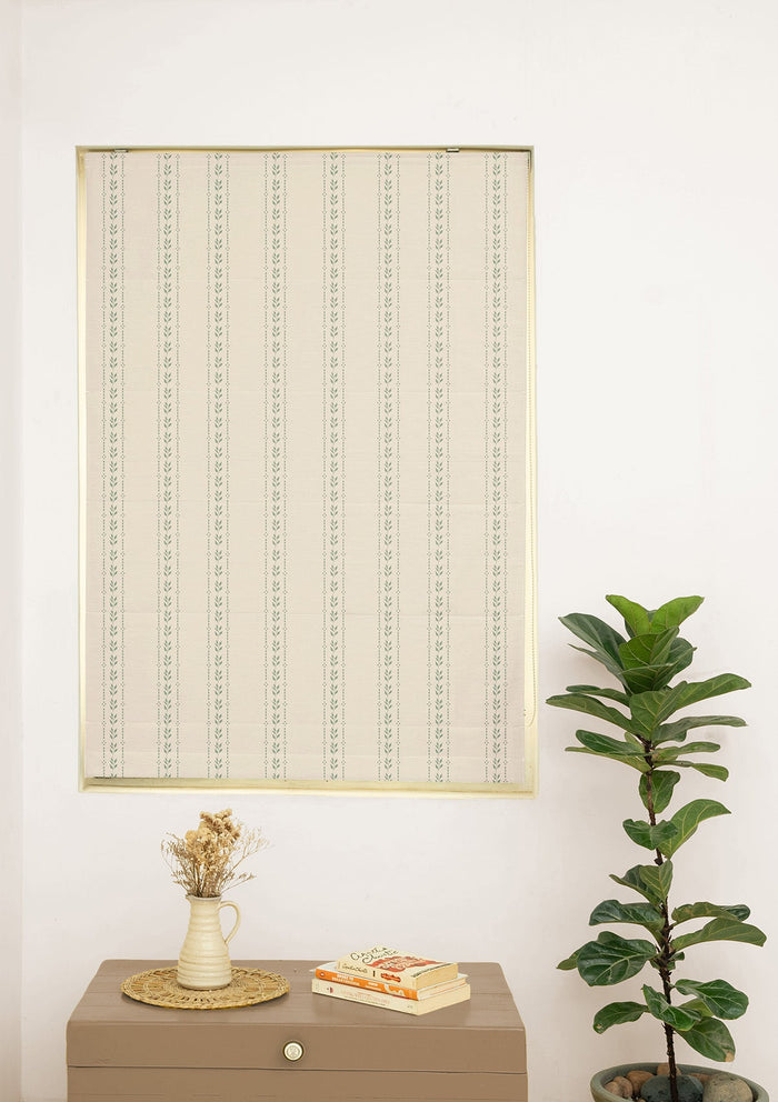 Juniper Green Floral Printed 100% Cotton Sheer Blind For Living Room | Light Reduction