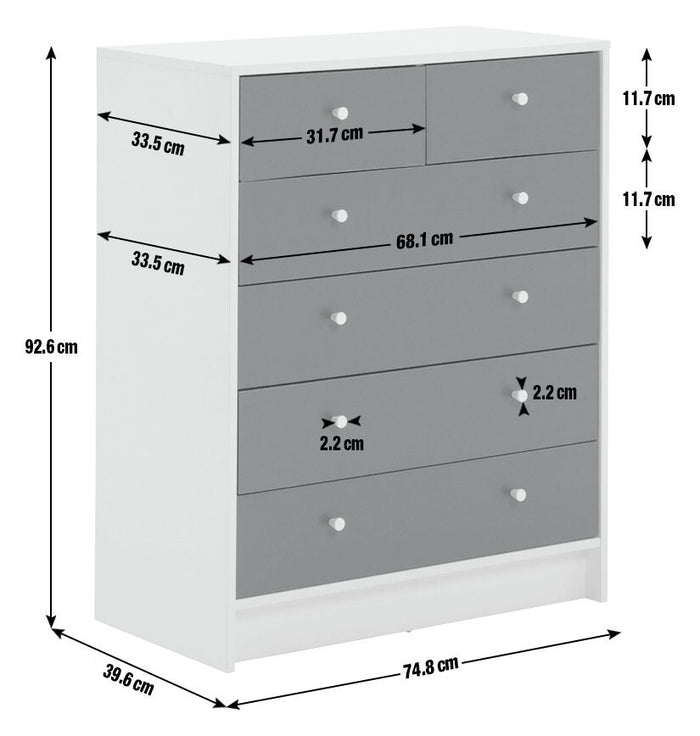 Kids Malibu 4+2 Chest of Drawers - Blue & White