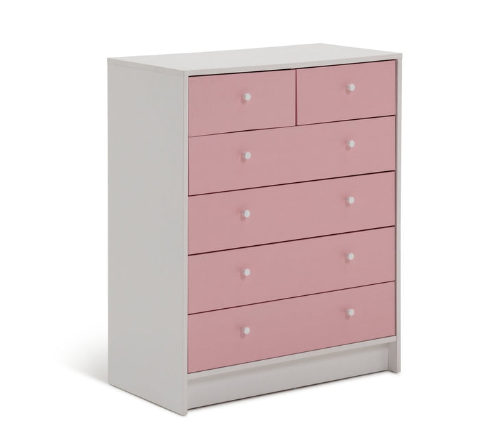 Kids Malibu 6 Drawer Chest - Pink & White ( B Grade 44700 - 44712 )