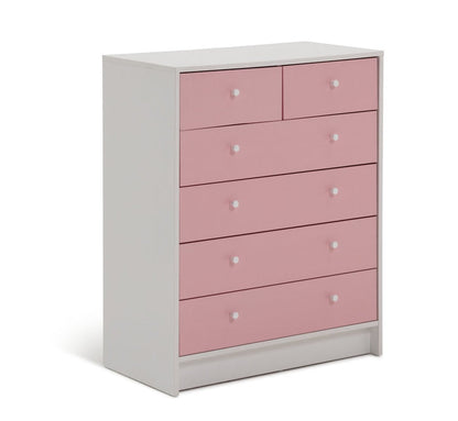 Kids Malibu 6 Drawer Chest - Pink & White ( B Grade 44700 - 44712 )