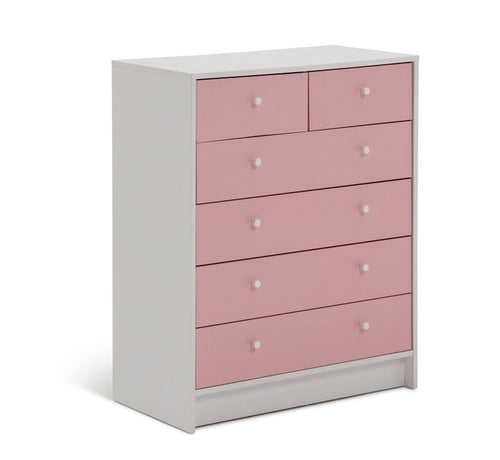 Kids Malibu 6 Drawer Chest - Pink & White ( B Grade 44700 - 44712 )