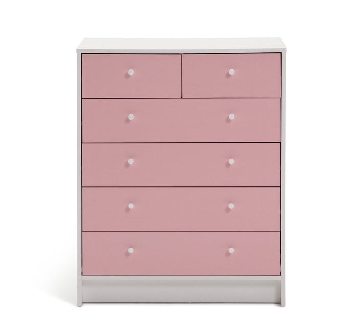 Kids Malibu 6 Drawer Chest - Pink & White ( B Grade 44700 - 44712 )