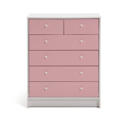 Kids Malibu 6 Drawer Chest - Pink & White ( B Grade 44700 - 44712 )