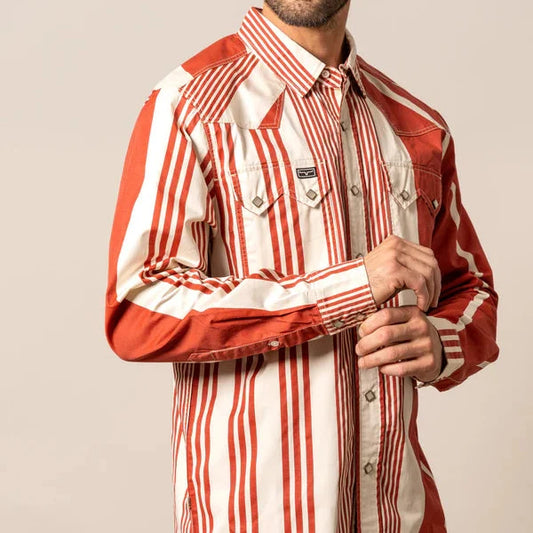 Kimes Ranch Men's L/S Bandit Striped Western Snap Shirt in Brick Red