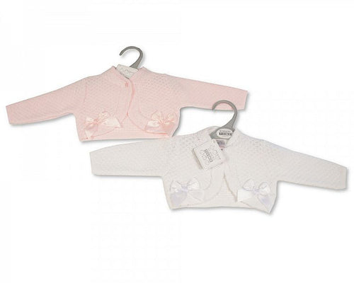 Knitted Baby Girls Bolero Cardigan with Bows - (NB-9m) (PK6) BW-10-219