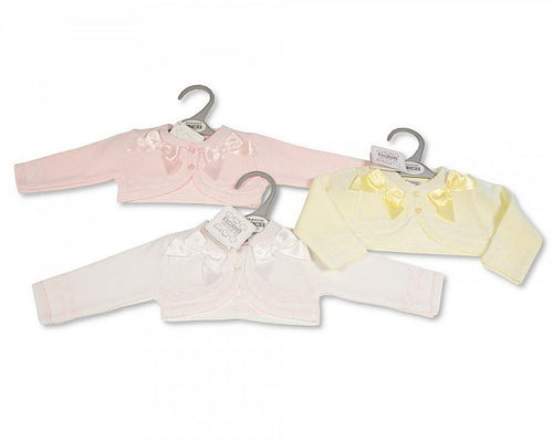 Knitted Baby Girls Bolero Cardigan with Bows- (NB-9m) (PK6) BW-10-216