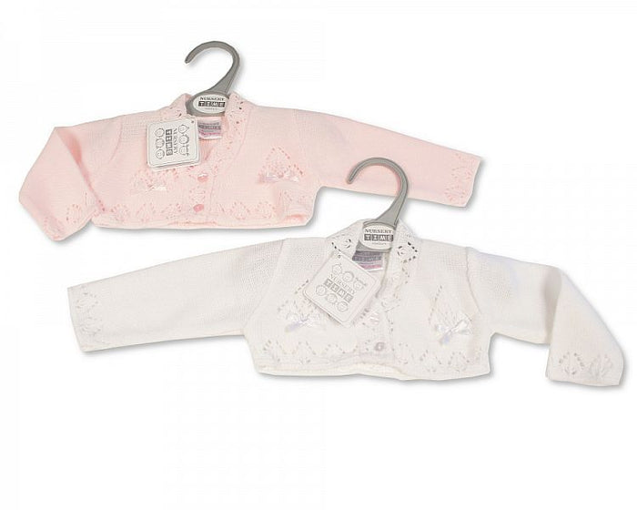 Knitted Baby Girls Bolero Cardigan with Pointelle Pattern- (9-24m) (PK6) BW-10-115