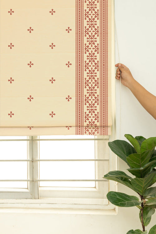 Kolam 100% Customizable Cotton floral blind for living room - Room darkening